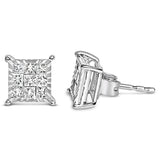 Sterling Silver 1/2 Cttw Princess Diamond Composite Square Stud Earrings