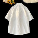 Textured Striped White Ice Silk Short Sleeve