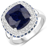 6.46 Carat Dyed Sapphire, Blue Sapphire and White Topaz .925 Sterling Silver Ring
