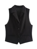 Womens Solid-Color Elegant Lapel Sleeveless Single-Breasted Vest