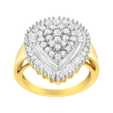 10K Yellow Gold 1.0 Cttw Round and Baguette Cut Diamond Oval Shaped Cluster Ring (I-J Color, I1-I2 Clarity) - Size 7