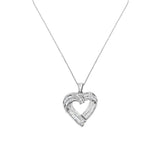 Sterling Silver 7/8 cttw Baguette Diamond Heart Pendant Necklace (I-J, I2-I3)