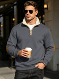 Retro Patchwork Embroidered Half-Placket Mens Long-Sleeve Sweatshirt