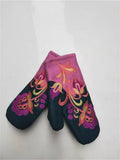 Thickened Color-block Embroidered Winter Warm Gloves For Women