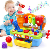 Toys for 1 Year Old Boy, Musical Toddler Tool Bench, Montessori Educational Toys with Sound Lights Effect, Shape Sorter, One Year Old Boy Birthday Gift, Engineer Pretend Play Workbench