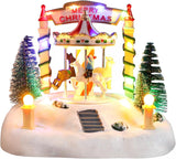 Bdor Christmas Village Lighted Decoration Musical Animated Display Christmas Collectible Santa Battery Operated Resin Indoor Decor