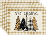 Artoid Mode Waterclor Buffalo Plaid Christmas Trees Placemats Set of 4, 12x18 Inch Winter Table Mats for Outdoor Home Party Kitchen Dining Decor