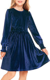 Arshiner Girls Long Sleeve Dress Velvet Crew Neck Midi Fall Vintage Plain Dress for Kids 4-13Y