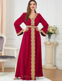 FYMNSI Women Muslim Abaya Dress Islamic Dubai Modest Lace Belted Dress Abayas Kaftan Eid Prayer Clothes Arabian Maxi Robe