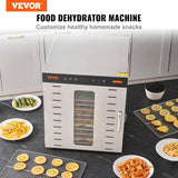 VEVOR Food Dehydrator, 10 Trays Stainless Steel Food Dehydrator Machine, 1000W Dehydrators with Digital Adjustable Timer & Temp, Dehydrator for Jerky Herb Meat Beef Fruit Dog Treats and Vegetables