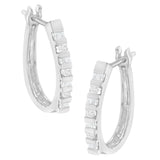 10K Yellow Gold Round and Baguette Cut Diamond Oblong Hinged Leverback Hoop Earrings (Â¼ Cttw, I-J Color, I2-I3 Clarity)