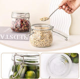 16oz - 6 Pack Round Glass Jars with Airtight Lid, Wide Mouth Mason Jars with Clamp Lids, Air Tight Glass Canisters, Food Storage Containers for Cereal, Pasta, Beans, Sugar, Coffee, Spice