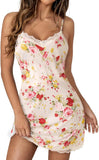 Vrtige Women's Sexy Lace Strap Babydoll Chemise Nightgown Lingerie V Neck Full Slip Nightdress