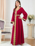 FYMNSI Women Muslim Abaya Dress Islamic Dubai Modest Lace Belted Dress Abayas Kaftan Eid Prayer Clothes Arabian Maxi Robe