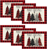 Artoid Mode Waterclor Buffalo Plaid Christmas Trees Placemats Set of 4, 12x18 Inch Winter Table Mats for Outdoor Home Party Kitchen Dining Decor
