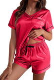 Ekouaer Silk Pajama for Women Short Sleeve Satin Pj Set Two Piece Soft Sleepwear Loungewear S-XXL