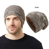 Mens Winter Knitted Hat Couples Style Warm Fleece-Lined Ear-Protecting Wool Cap