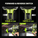 1500 ft-lbs/2000N.m High Torque Impact Wrench, 3/4 To 1/2 Brushless Impact Gun, Cordless 5.0Ah Battery, Fast Charger, Electric Impact Wrench for Heavy-duty Truck RV