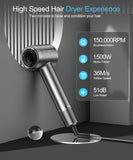 Hair Dryer - Negative Ionic Blow Dryer with 150000 RPM High Speed Brushless Motor for Fast Drying, Low Noise, HD Display Hair Dryer with Diffuser and Nozzle, 5 Temps & 2 Speeds