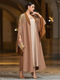 Handmade Beaded Kaftan Open Front Abaya Long Sleeve Maxi Dress, NO INNER, Arabian Robe for Casual Festival Gathering Travel
