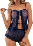 Kolagri Sexy Women Lace Pajamas Lingerie Set High Waist Sheer Sleepwear Bow Ties Cami Shorts Set