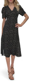 DKNY Women's Short Sleeve Button Front Fit & Flare Midi Dress