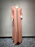 Boedaty Women Summer Muslim Abaya Dress One-Piece Embroidered V Neck Bronzing Kaftan Dress Full Length Party Dress