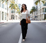 ETCYY NEW Womens 2 Piece Outfits Sweater Lounge Set Casual V Neck Knit Pajama Set Long Sleeve Top Wide Leg Pants Loungewear