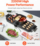 VEVOR Hot Pot with Grill, 2300W 2-in-1 Electric Smokeless Grill and Hot Pot, Removable Shabu-shabu Hotpot with Non-stick Pan, Separate Dual Temperature Control, Indoor Korean BBQ for 1-6 People