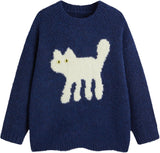 CIDER Women’s Cat Sweater Long Sleeve Crew Neck Fun Graphic Cute Patterned Pullover Sweater Tops