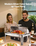 VEVOR Roll Top Chafing Dish Buffet Complete Set, 9Qt Stainless Steel Chafer with Full Size Pan, Rectangle Catering Warmer Server with Lid Water Pan Folding Stand Fuel Holder Meal Clip, Silver