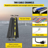 VEVOR Cable Protector Ramp, 5 Packs 2 Channels Speed Bump, Rubber Modular Humps Rated 11000 LBS Load Capacity, Protective Wire Cord Ramp Driveway Rubber Traffic Speed Bumps Cable Protector