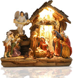 Yinns 9.8 Inch Christmas Nativity Sets, Light Up Nativity Scene Indoor, Manger Nativity Scene Figures Set Holy Family Christmas Tabletop Decotation