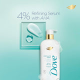 Dove Body Wash Exfoliate Away Micro-polishes for silkier skin 4% refining serum with AHA 18.5 oz