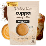 Cuppa Healthy Mushroom Insant Coffee with Lion's Mane & Ashwagandha for All Day Energy & Focus - No Crash or Jitters - Nootropics for Brain Health, Gut Health, Immunity, Stress, Memory + Mood 30 Servings, Medium Roast