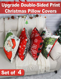 Christmas Decorations Set of 4 Double-Sided Print Christmas Pillow Covers 18" x 18", with 8 Cute Patterns, Throw Pillow Covers Perfect for Home Christmas Decor