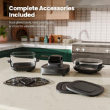 Kismile 5-in-1 Portable Glass Air Fryer, 2.6QT & 4.7QT Dual Glass Containers with Lids, 85% Less Oil, Compact Smart Air Fryer Oven for Deep Roast, Crisp, Keep Warm – Freezer & Dishwasher Safe