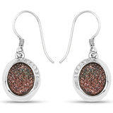 4.72 Carat Genuine Copper Bloom Drusy and White Topaz .925 Sterling Silver Earrings