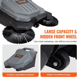 VEVOR Walk-Behind Hand Push Floor Sweeper, 25.6" Sweeping Width Floor Sweeper Manual Non-Electric, 5-Gallon Waste Container, Angle & Height Adjustable Folding Handle for Walkway, Yard, Garage, Patio