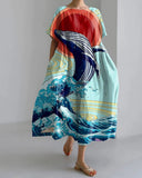 3D Digital-Print Short-Sleeve Casual Dress