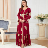 AFAVOM Women Moroccan Kaftan Abaya Golden Lace Dress Embroidered Islamic Ramadan Eid Dress Arabic Dubai Muslim Prayer Robe