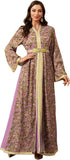 Abaya for Women Floral Embroidered Muslim Dress V-Neck Arabian Maxi Robe