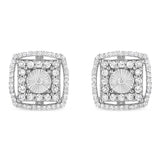 .925 Sterling Silver 1.0 Cttw Round Diamond Double Halo and Disc Stud Earring (I-J Color, I2-I3 Clarity)