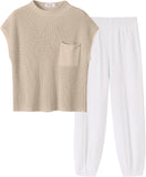 ANRABESS Women's Two Piece Outfits Knit Sweater Vest Crop Top Pants Lounge Matching Tracksuit Sweatsuit Travel Clothes Sets