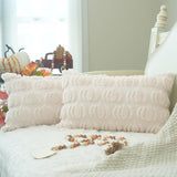 GEEORY Christmas Pillow Covers 18x18 Inch Set of 2, Christmas Decorations Xmas Tree Soft Plush Fluffy Faux Fur Decorative Throw Pillows Rustic Winter Decor Cushion Case Beige Brown GC034-18