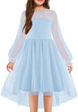 Arshiner Girls Dresses Contrast Mesh Long Sleeve Twirly High Low Birthday Party Formal Dress