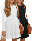 2 Pack Girls Long Sleeve Dress Skater Twirl a Line Crewneck Casual Fall Dresses for Kids 5-14 Years