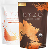 RYZE SUPERFOODS Mushroom Coffee USDA Organic with 6 Adaptogenic Mushrooms and MCT Oil, USA Grown Instant Coffee for Better Energy, Focus, Digestion, Immunity with Lions Mane & Turkey Tail, 30 servings