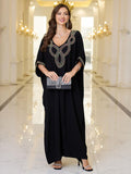 Women V Neck Embroidery Kaftan Dress Loose Casual Beach Cover Up Long Caftans Maxi Dresses