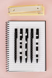 Kate Spade New York Black Ink Pen Set of 5, Cute Plastic Click Pens, Dots and Stripes